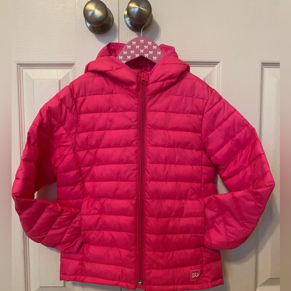 GAP Girls Bright Pink Quilted Hooded Puffer Jacket